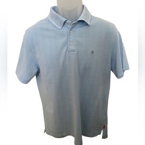 IZOD Polo Shirt Light Blue w/ White Thin Stripes Men M Medium
